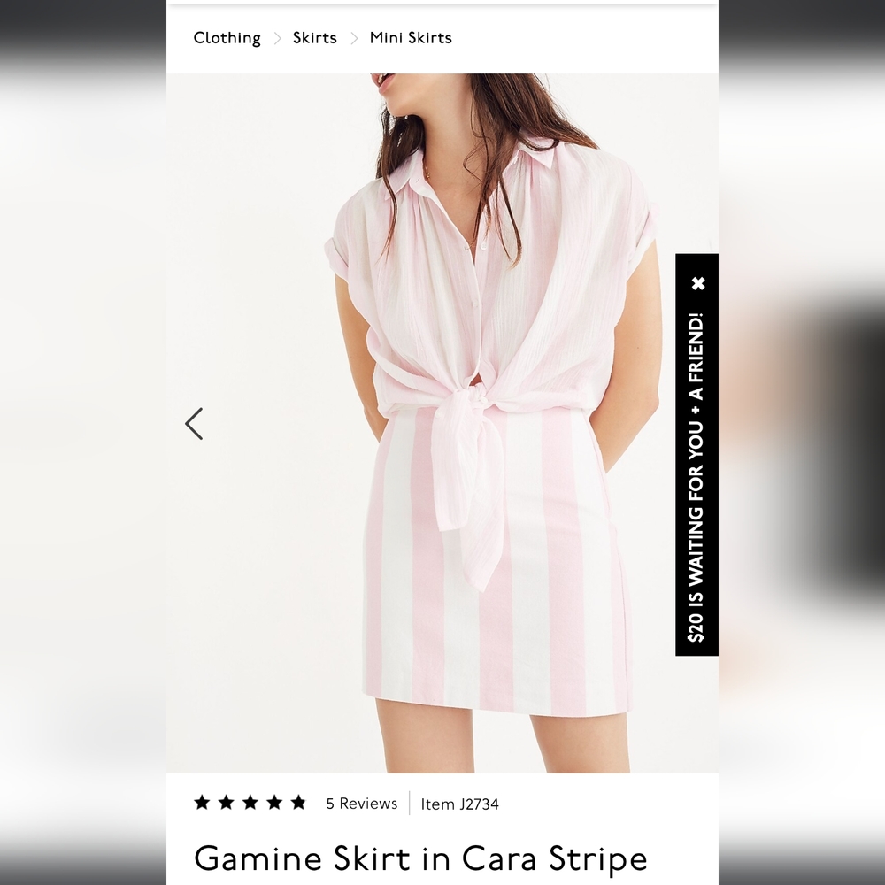 Madewell pink& white mini skirt